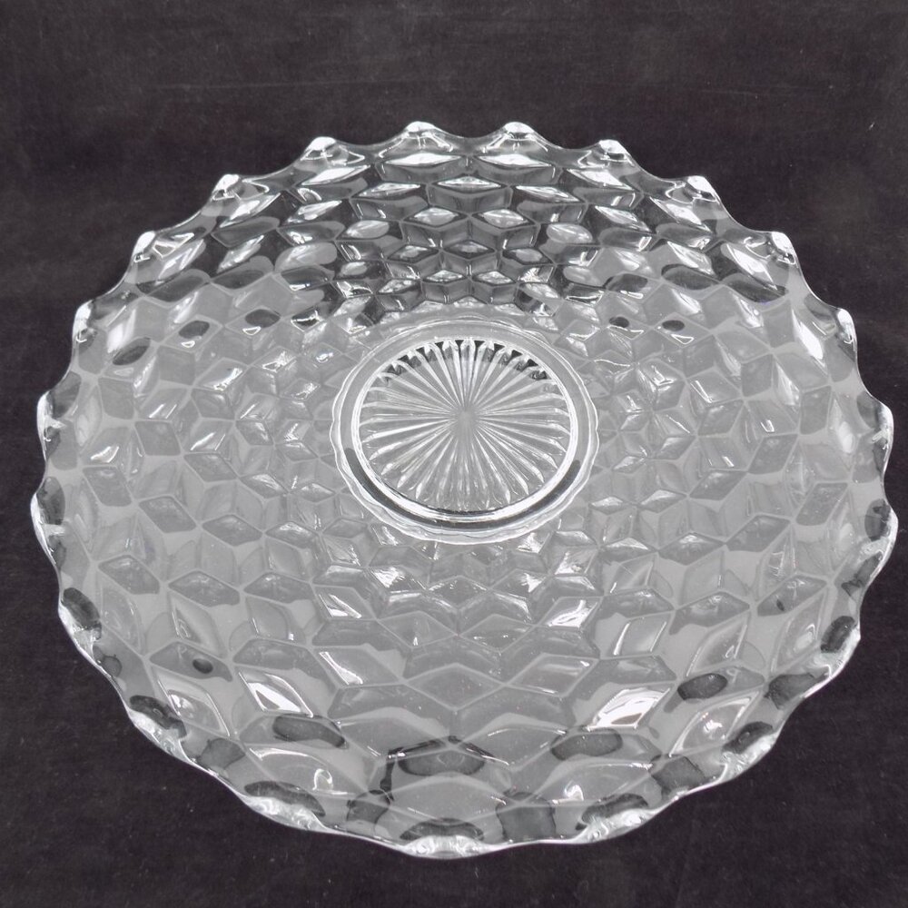 Fostoria American Clear 14" Torte Plate Center Rays Round Cube Motif Vintage